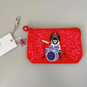 Kipling Red Monkey Drummer Double Zipper Small Wallet NWT
